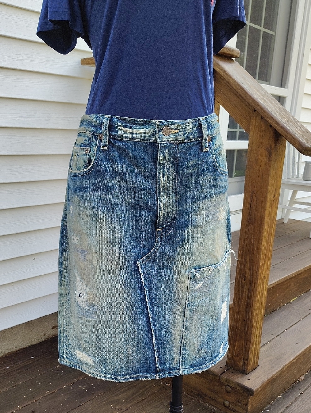 Polo Ralph Lauren Blue Distressed Denim Skirt